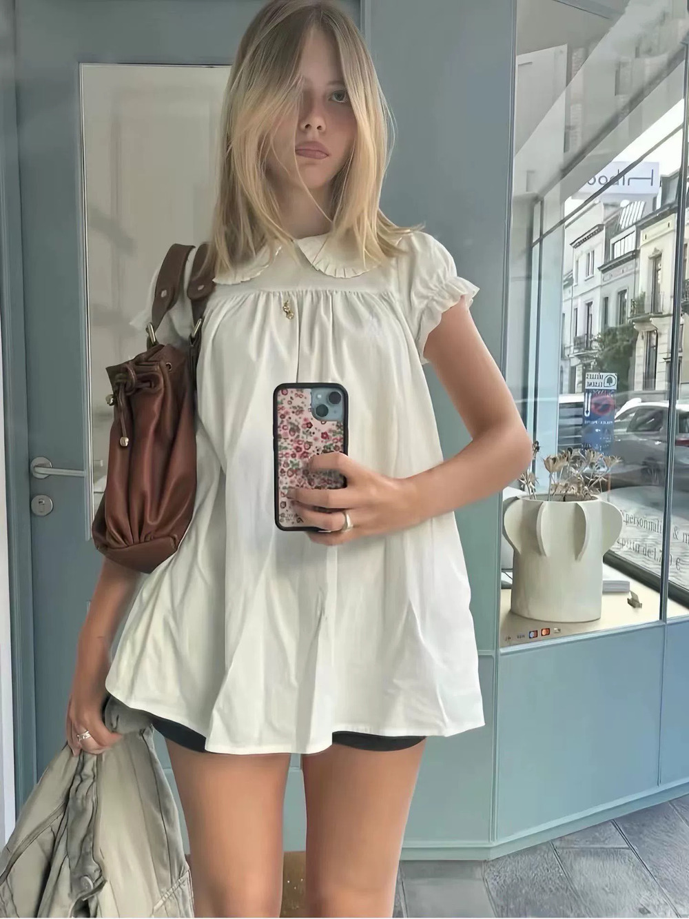 ZARA Retro White Cotton Linen Doll Collar Puff Sleeve First Love Summer Dress